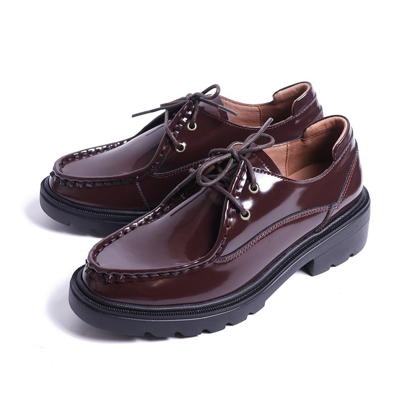 經典英倫綁帶俐落袋鼠鞋酒棕色 - 女牛津鞋/樂福鞋 - 真皮 咖啡色