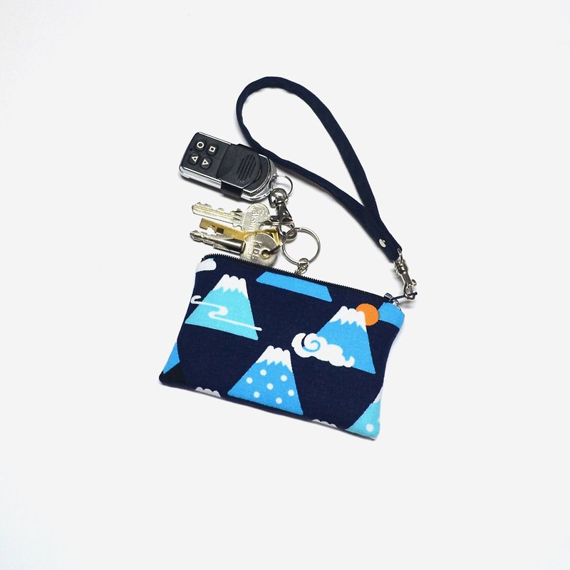 富士山拉鍊鑰匙包 零錢包 - 鑰匙圈/鑰匙包 - 棉．麻 藍色
