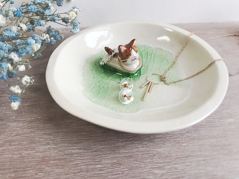 1つの+ 1テーブル風景チワワ子犬と子猫装飾皿 - その他 - 陶器 グリーン
