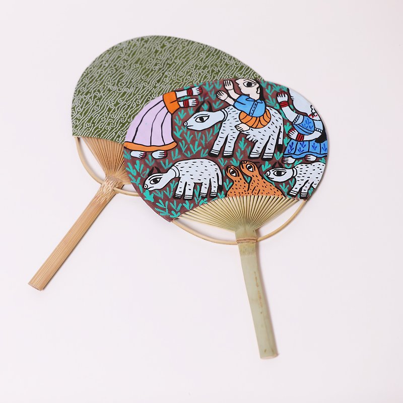 Mithila handmade paper hand-painted fan - fair trade - Items for Display - Paper Multicolor