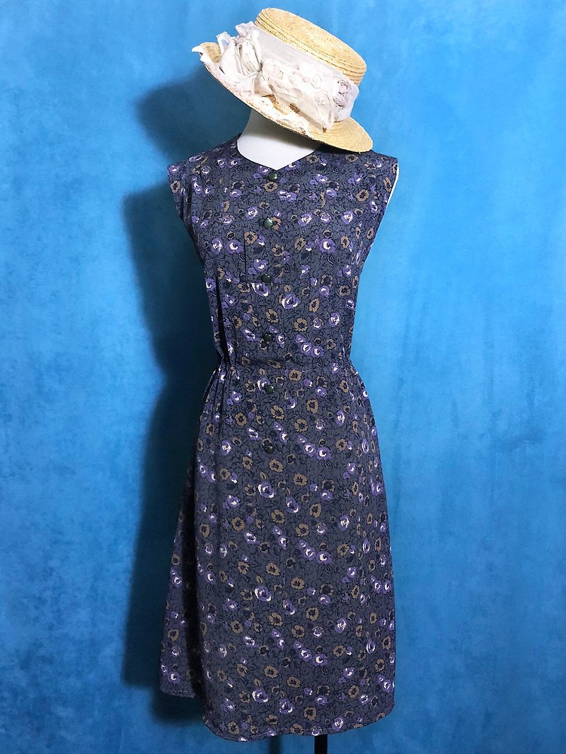 Purple flower sleeveless vintage dress / abroad brought back VINTAGE - ชุดเดรส - เส้นใยสังเคราะห์ หลากหลายสี