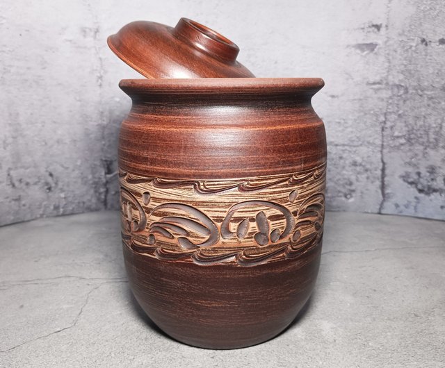 Pottery large cooking pot 2500ml Handmade casserole with lid - Shop Red  Stone Pots & Pans - Pinkoi