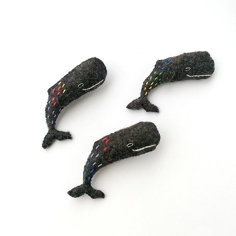 マッコウクジラ不織布刺繡ピン - ブローチ - ポリエステル グレー
