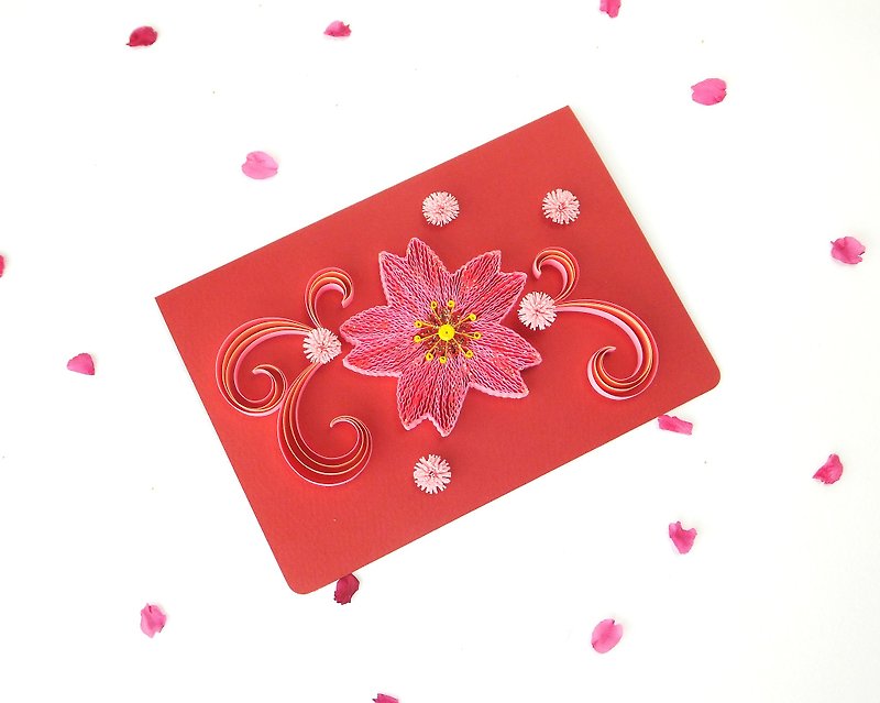 手作捲紙卡片-永恆的幸福 櫻花祝福卡 萬用卡 - 卡片/明信片 - 紙 紅色