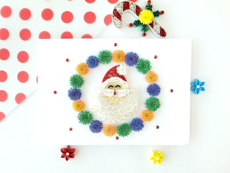 Hand made decorative cards-Santa wreath - การ์ด/โปสการ์ด - กระดาษ หลากหลายสี