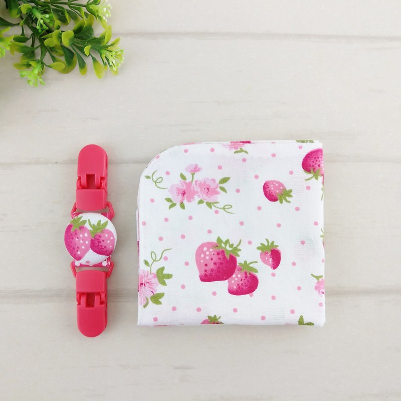 草莓花園。雙面純棉手帕 / 手帕夾 (可繡名字) - 圍兜/口水巾 - 棉．麻 紅色