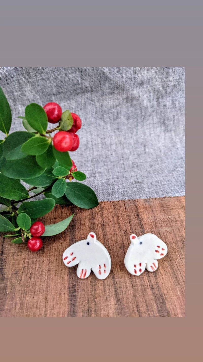 Original | Give you a pair of wings - Earrings & Clip-ons - Pottery Red