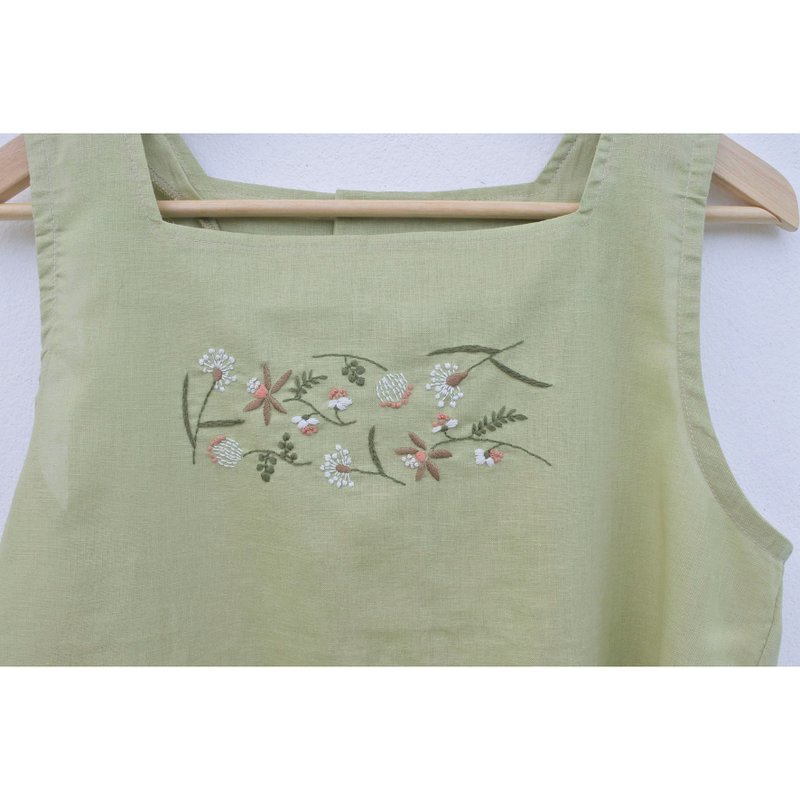 Embroidery | Linen | Green Square Sleeveless Top - Women's Tops - Cotton & Hemp Green