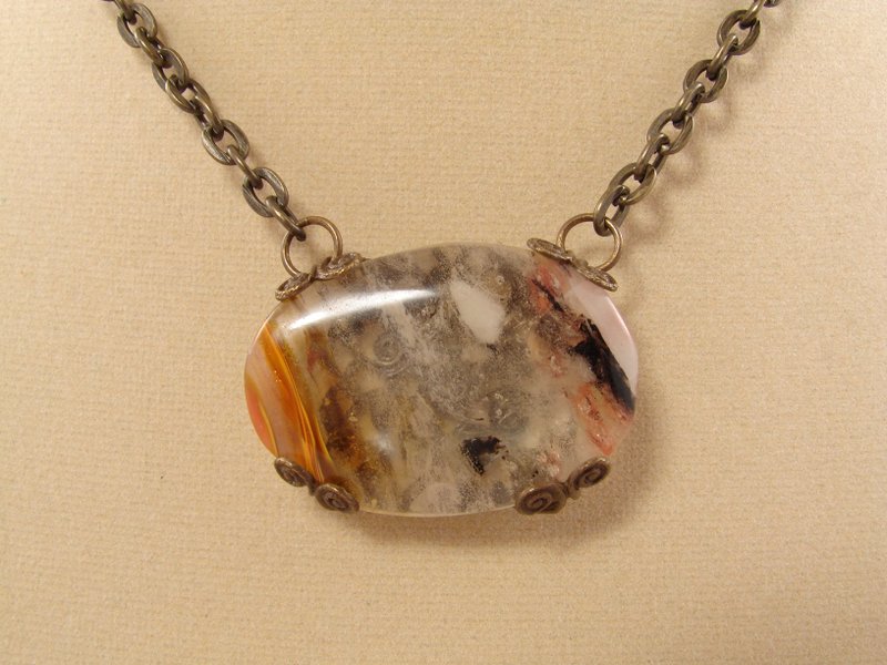 Brown Orange Fire Red Clear Quartz Chalcedony Choker Pendant Necklace Jewelry - 項鍊 - 半寶石 咖啡色