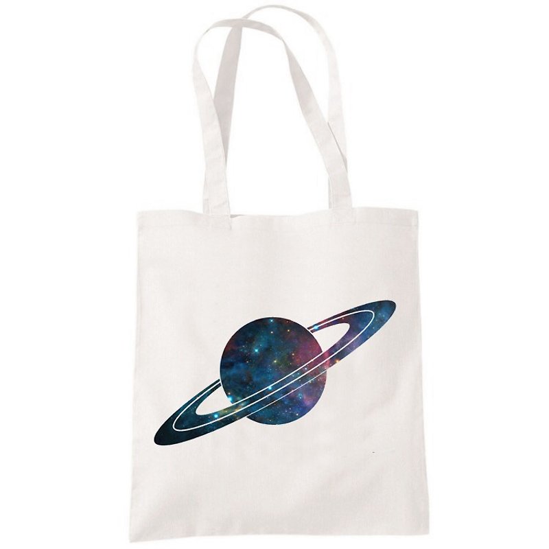Saturn Galaxy土星 銀河系 地球 星 帆布袋文藝環保購物袋單肩手提包袋-米白色 情侶情人禮物 - 側背包/斜孭袋 - 其他材質 白色