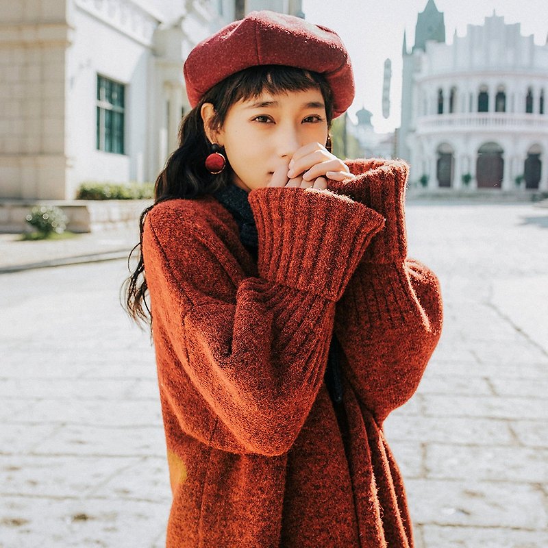 2018女裝冬季穿搭大口袋長款針織開衫  JJMS81484 - 毛衣/針織衫 - 聚酯纖維 紅色