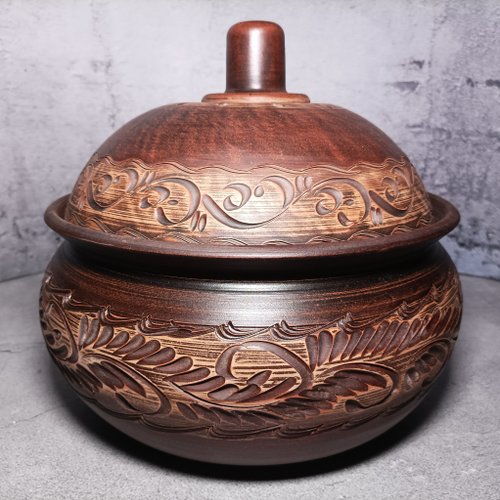 Pottery large cooking pot 2500ml Handmade casserole with lid - Shop Red  Stone Pots & Pans - Pinkoi