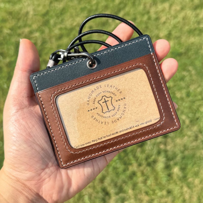 【ID Card Holder】Navy Tochigi | W/ Lanyard | Handmade Leather in Hong Kong - ที่ใส่บัตรคล้องคอ - หนังแท้ สีน้ำเงิน