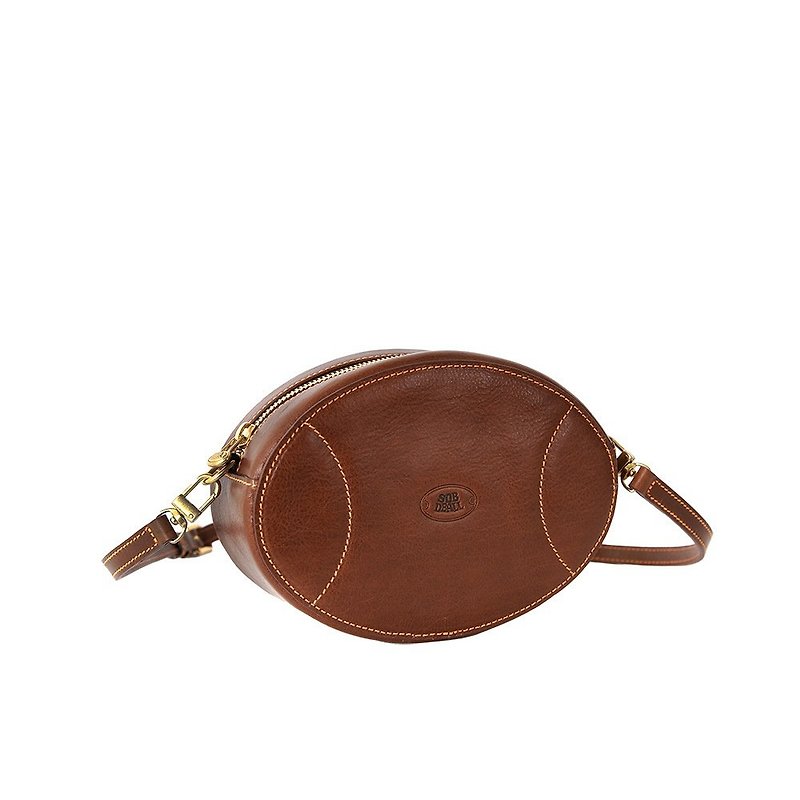 618th Anniversary [SOBDEALL] vegetable tanned leather oval small bag - กระเป๋าแมสเซนเจอร์ - หนังแท้ สีนำ้ตาล
