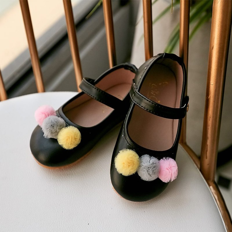 Colorful Marshmallow Doll Shoes - Party Black 14 - รองเท้าเด็ก - หนังแท้ สีดำ