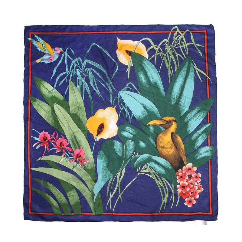 [ヴィンテージ]南洋ナスの花がヴィンテージスカーフを印刷します - スカーフ - シルク・絹 ブルー