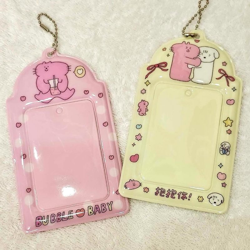 【WOOOGUO】Pink face cat card holder EasyCard idol photo card collection cute cat ID - ID & Badge Holders - Plastic Multicolor