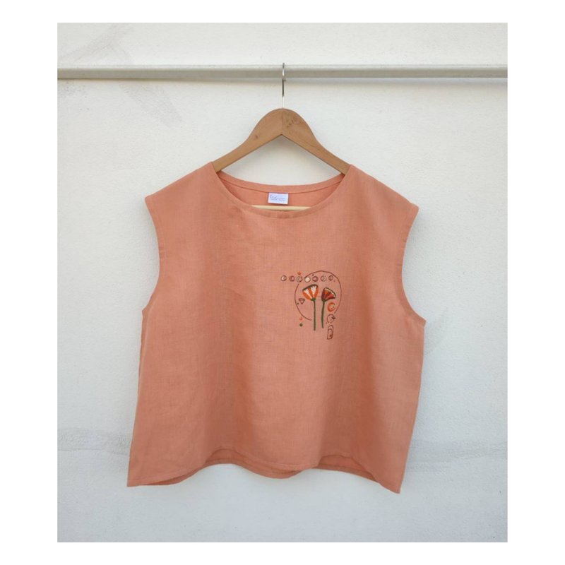 Linen sleeveless shirt, son color - 女上衣/長袖上衣 - 棉．麻 橘色