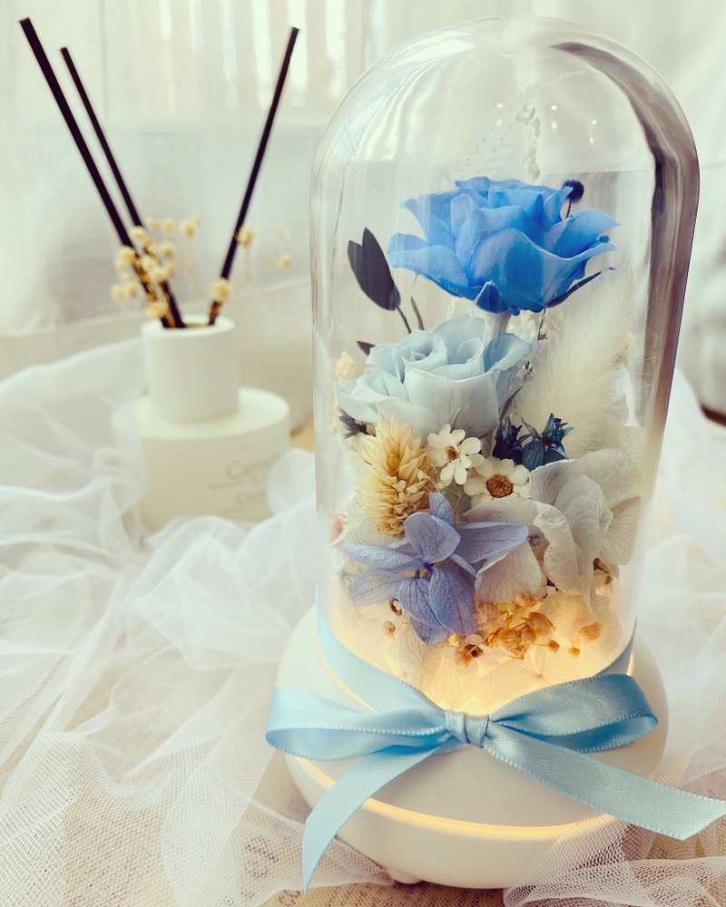 Two-color Blue Rose Preserved Flower Diffuser Lamp Wireless Use Christmas/Birthday Gift - น้ำหอม - พืช/ดอกไม้ สีน้ำเงิน