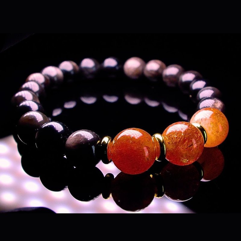 Golden Sunstone with Gold Obsidian Prosperity Glory Men's Bracelet QBR-00045 - สร้อยข้อมือ - คริสตัล 