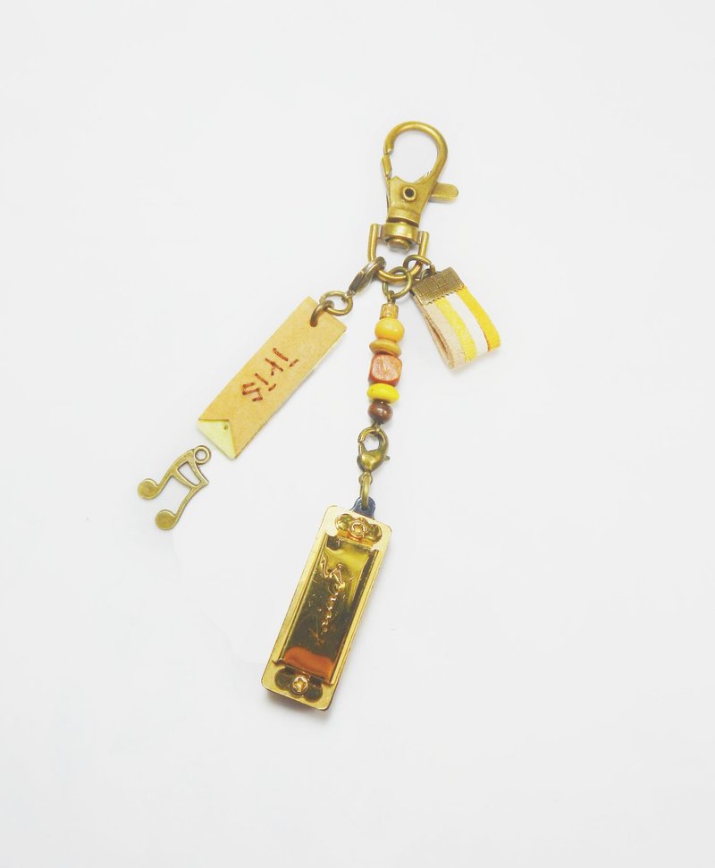 god leading手作-【音樂系列】一只迷你口琴key(黃) 獨家質感設計販售情侶 友情 客製 100分心意禮物 時尚 復古 古銅 生日 可"加購"刺繡字 玩音樂 禮物免費包裝 畢業禮物 - 鑰匙圈/鑰匙包 - 其他金屬 黃色