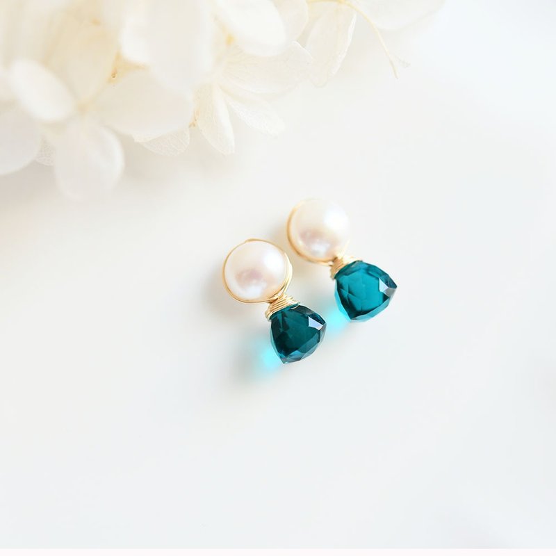 すべてを浄化し、幸運を招く グリーンクォーツ 水晶 とパールのピアス　イヤリング 4月誕生石 - 耳環/耳夾/耳骨夾 - 寶石 綠色