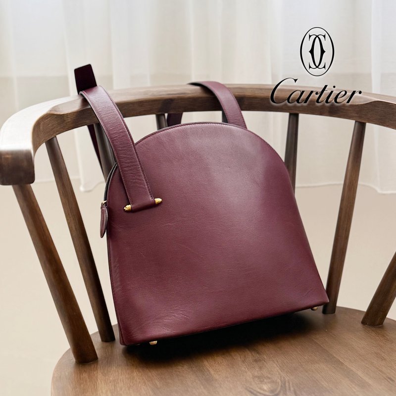 經典美品 Cartier Vintage 卡地亞經典酒紅半圓弧型真皮肩側背包 - 側背包/斜背包 - 真皮 紅色