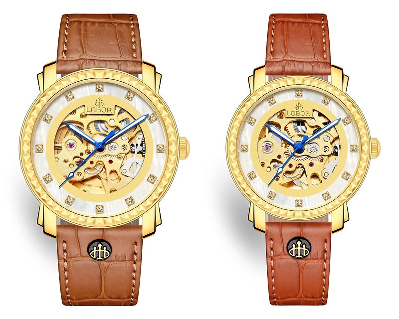 Premier Jardine Pair 機械錶芯 金色錶殼 真皮錶帶 LOBOR - 女裝錶 - 防水材質 金色