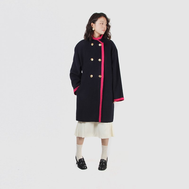 [Egg plant vintage] neon edge double-breasted wool vintage coat - Women's Casual & Functional Jackets - Wool Black