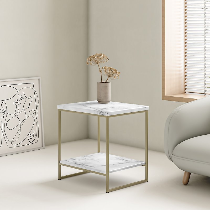 ゴールドペーストダブルマーブルパターンサイドテーブル - 机・テーブル - 木製 