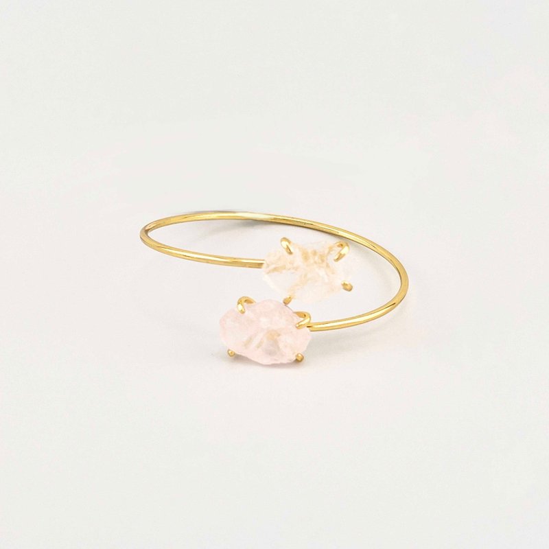 [Raw Ore Cross Open Bracelet] Good Popularity Rose Quartz Gold - Bracelets - Crystal Pink