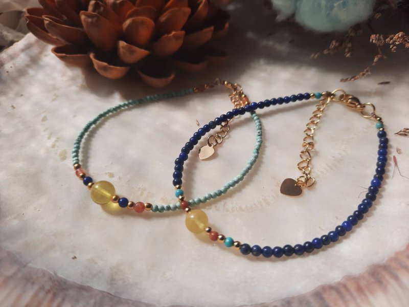 Crystal Mineral Thin Chain Lapis Turquoise Amber Wax Bracelet - Bracelets - Crystal Blue