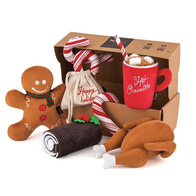 寵物玩具 聖誕大餐禮盒 聖誕禮物 交換禮物 啾啾聲 5件組 - 貓/狗玩具 - 環保材質 
