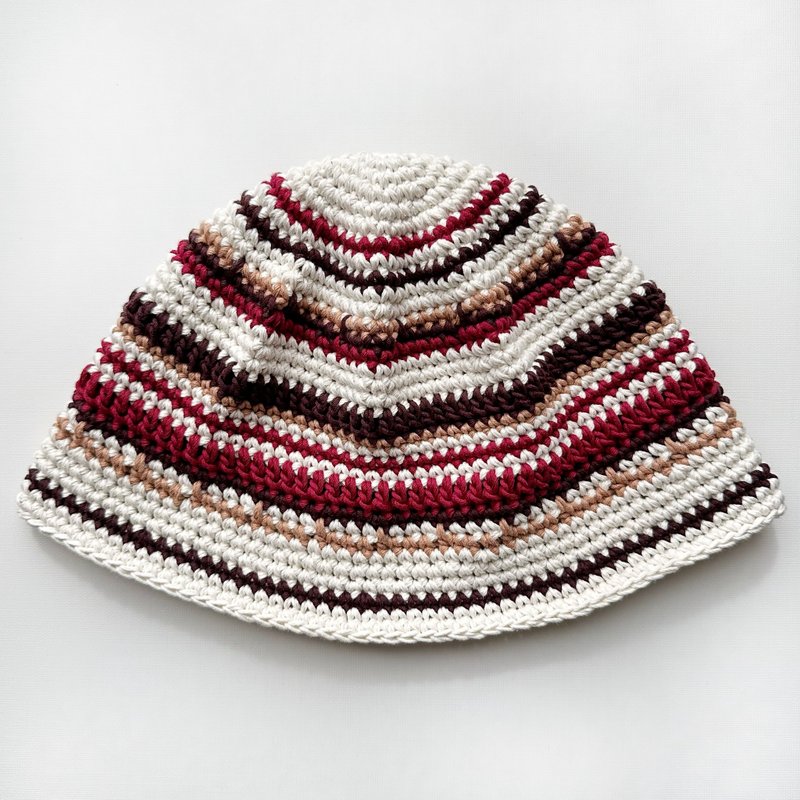 手作編織帽/毛線帽/漁夫帽/手工鉤針帽/針織帽 - 帽子 - 棉．麻 紅色