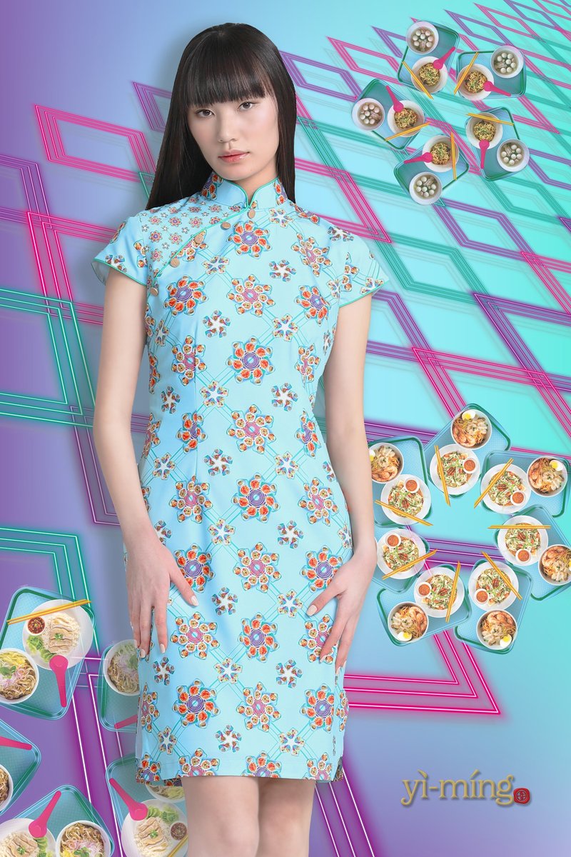 KALENA 新加坡料理印花旗袍 - 旗袍/改良式旗袍 - 聚酯纖維 藍色