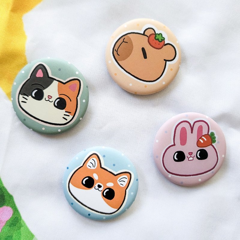 Small animal pin matte badge 38mm Cat, Dog, Capibala Rabbit - เข็มกลัด/พิน - พลาสติก หลากหลายสี