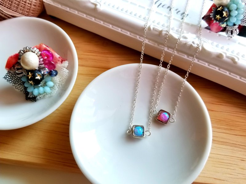 It's Kyoto Opal Necklace Fuchsia and Bright Blue Silver Necklace - Necklaces - Gemstone Blue