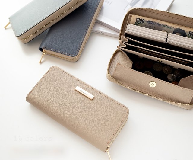 レザー 長財布 ベージュシルバーコンチョ 3つ折りロングウォレット じゃばら式 ロングウォレット 【 シュリンクレザー 】 名入れ 本革 長