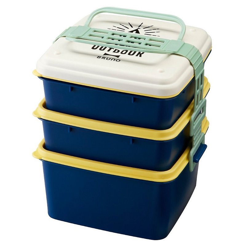 Japanese BRUNO style picnic three-layer lunch box square (white) - กล่องข้าว - วัสดุอื่นๆ ขาว