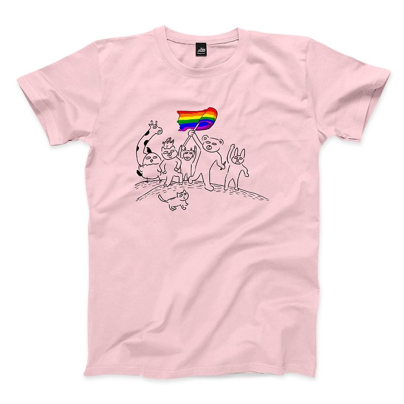 動物向前衝 - 粉紅 - 中性版T恤 - 男 T 恤 - 棉．麻 粉紅色