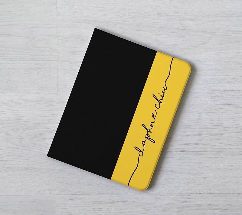 客製名字黑黃純色iPad保護殼筆槽書本翻蓋式 9 10代 Air 4 mini 6 - 平板/電腦保護殼 - 塑膠 多色