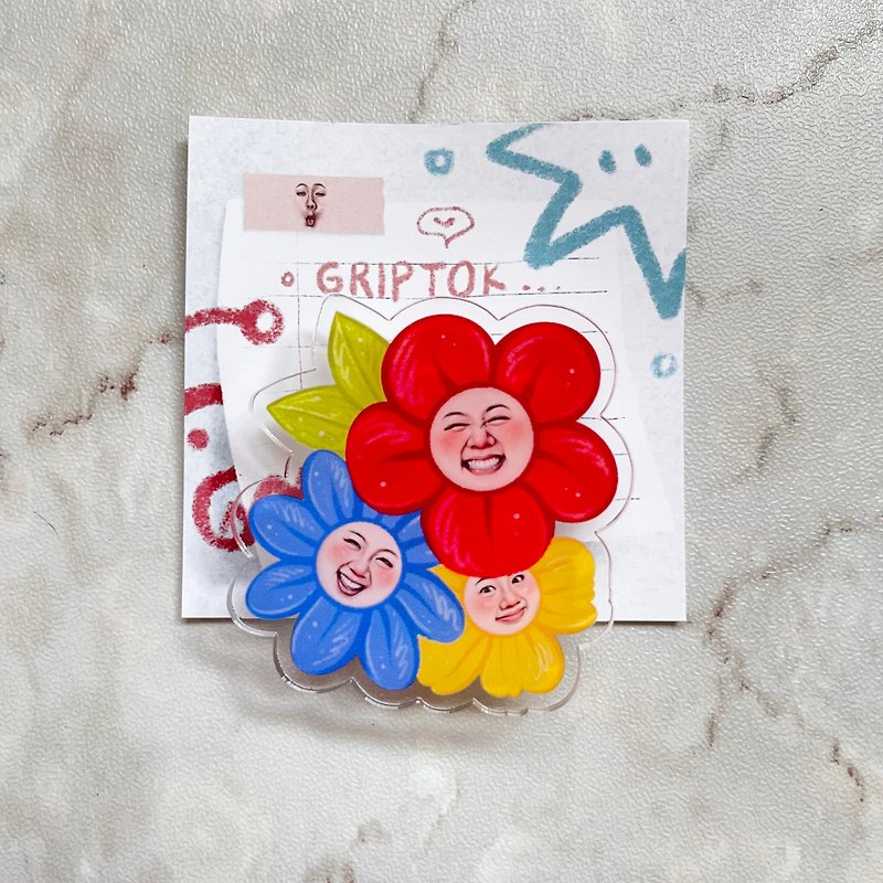 GRIPTOK :: Flowers funny face - Phone Stands & Dust Plugs - Acrylic 