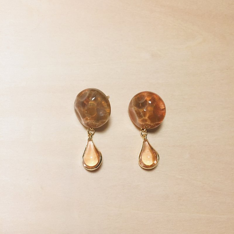 Vintage Amber Water Wave Phnom Penh Orange Tangerine Drop Earrings - Earrings & Clip-ons - Resin Orange