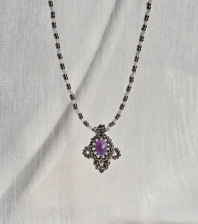 amethyst braided necklace - สร้อยคอ - วัสดุอื่นๆ สีม่วง