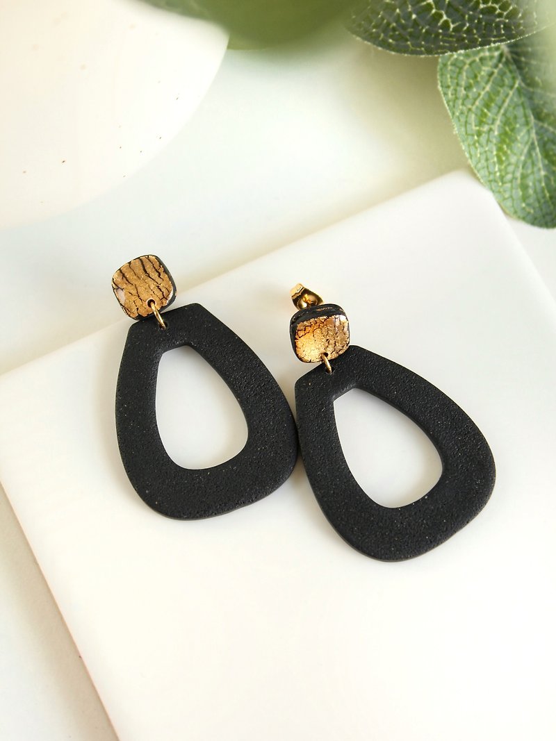 Polymer Clay Earrings: aesthetic collection - drop handmade earrings - ต่างหู - ดินเหนียว สีดำ