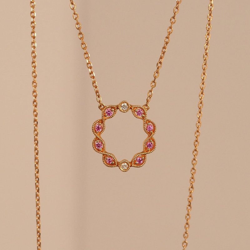 18K粉紅色寶石鑽石花環項鍊 The Pink Sapphire Wreath Necklace - 項鍊 - 貴金屬 