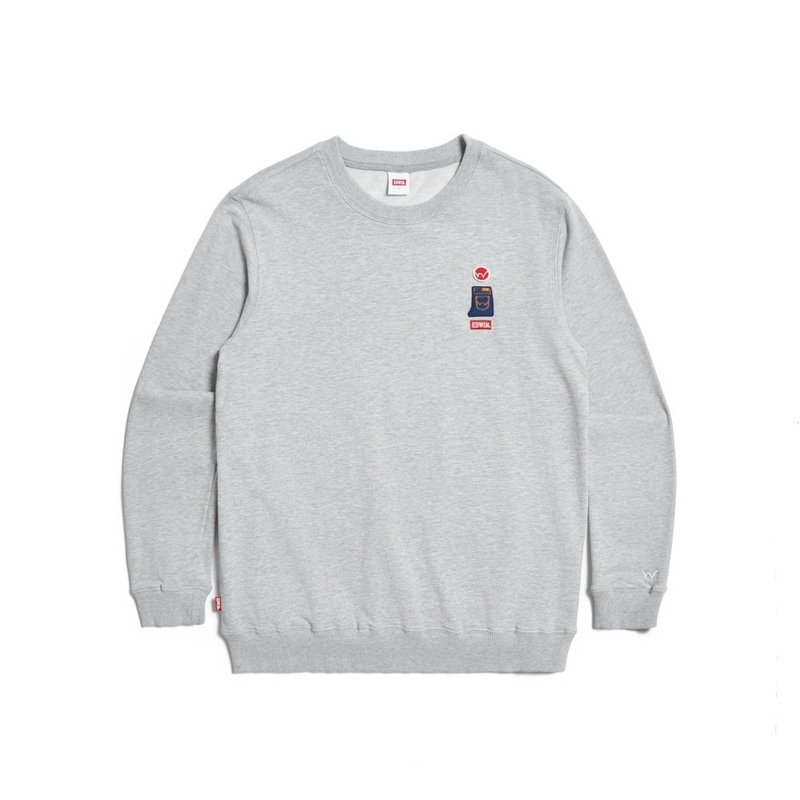 EDWIN Jeans Badge Thick Long Sleeve T-Shirt - Men's (Silver Gray) #Top - เสื้อยืดผู้ชาย - ผ้าฝ้าย/ผ้าลินิน สีเทา