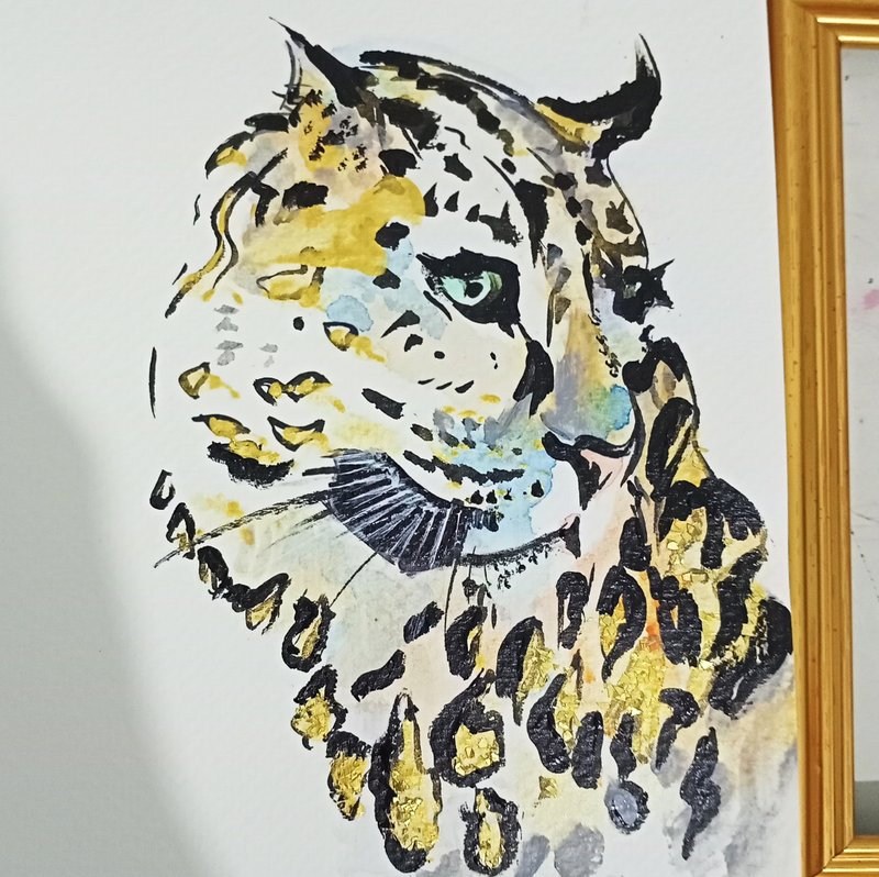 豹手繪卡含金色相框 - 相框/畫框 - 紙 多色