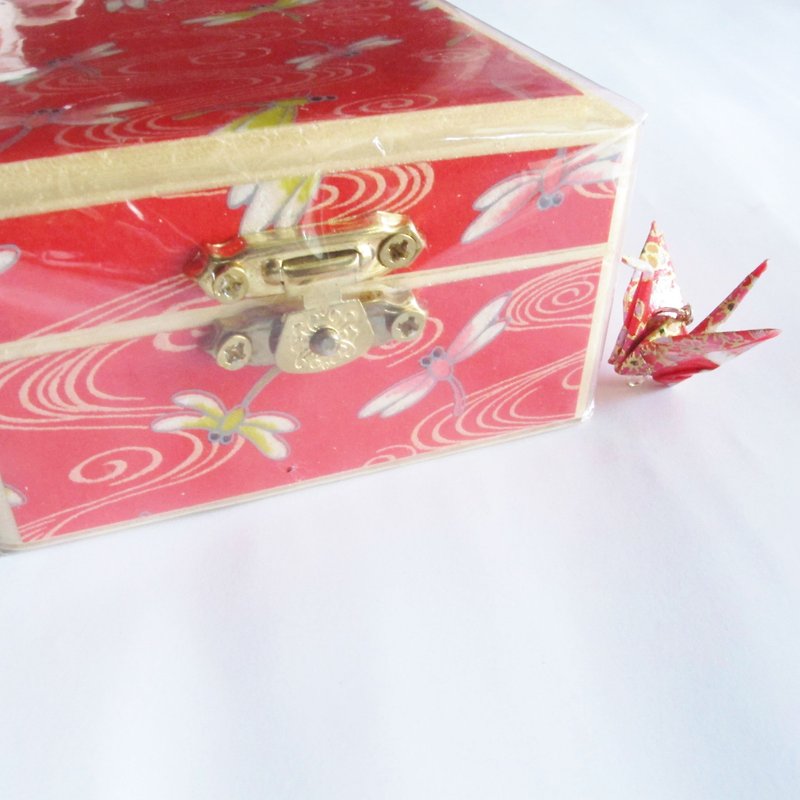 和風友禪木盒/首飾盒/收納盒--紅蜻蜓 - 居家收納/收納盒/收納用品 - 木頭 紅色