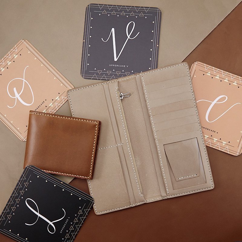Leather x Brass Stamp Set B (Couple Wallet)。Leather Stitching Pack。SPS011 - เคส/ซองมือถือ - หนังแท้ สีกากี